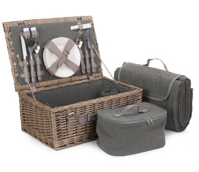 Red Hamper FH114 Wicker 4 Person Grey Tweed Fitted Picnic Basket