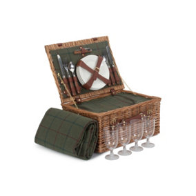 Red Hamper FH120 Wicker 4 Person Green Tweed Classic Fitted Picnic Basket