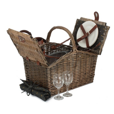 Red Hamper FH129 Wicker 2 Person Nature Pattern Butterfly Lidded Fitted Picnic Basket