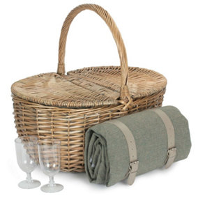 Red Hamper FH130 Wicker Oval Grey Sage 2 Person Fitted Picnic Basket