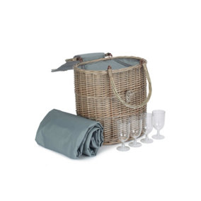 Red Hamper FH140 Wicker Oval Grey Fitted Cool Bag Drinks Picnic Basket