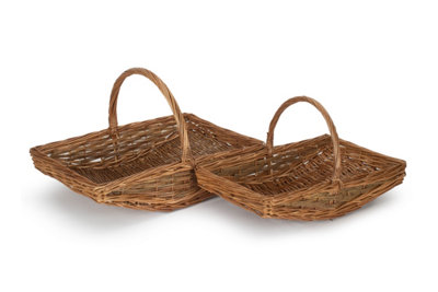 Red Hamper G011 Wicker Full Unpeeled Set of 2 Garden Trugs