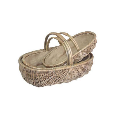 Red Hamper G034 Wicker Set of 3 Shallow Antique Wash Lined Garden Trugs