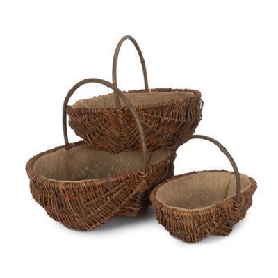 Red Hamper G048 Wicker Set of 3 Oval Unpeeled Willow Garden Trug