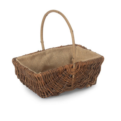 Red Hamper G049/3 Wicker Large Rectangular Unpeeled Willow Garden Trug With Hessian Lining