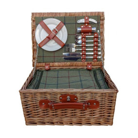 Red Hamper GGG013/HOME Wicker Badminton 2 Person Green Tweed Fitted Picnic Basket