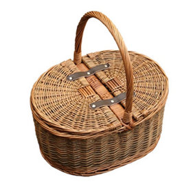 Red Hamper H018/HOME Wicker Two Tone Oval Picnic 2 Lids Empty Picnic Basket