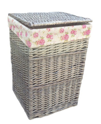 Red Hamper H022R/1 Wicker Small Square Laundry Basket With Garden Rose Lining