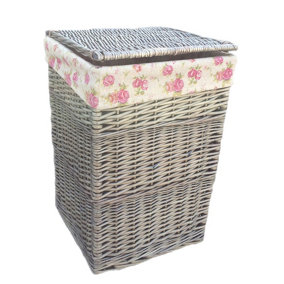 Red Hamper H022R/1 Wicker Small Square Laundry Basket With Garden Rose Lining