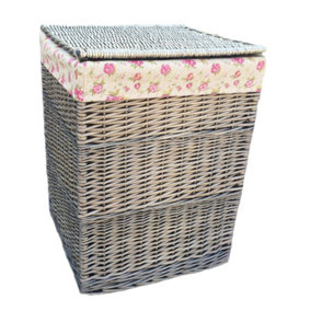 Red Hamper H022R/2 Wicker Large Square Laundry Basket With Garden Rose Lining