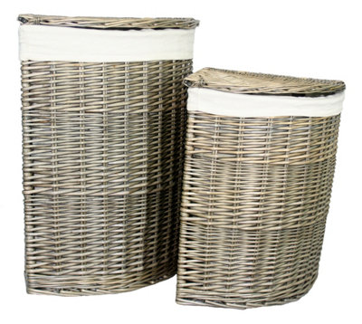 Red Hamper H034 Wicker Antique Wash Corner Laundry Basket Set of 2