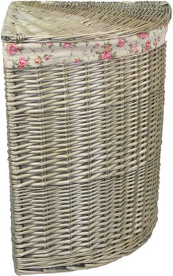 Red Hamper H034R/1 Wicker Small Antique Wash Corner Linen Basket With Garden Rose Lining