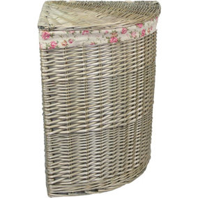 Red Hamper H034R/2 Wicker Large Antique Wash Corner Linen Basket With Garden Rose Lining