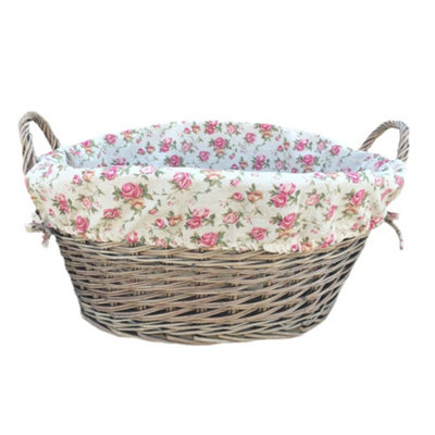 Red Hamper H038R Wicker Antique Wash Finish Lined Wash Basket With Garden Rose Lining