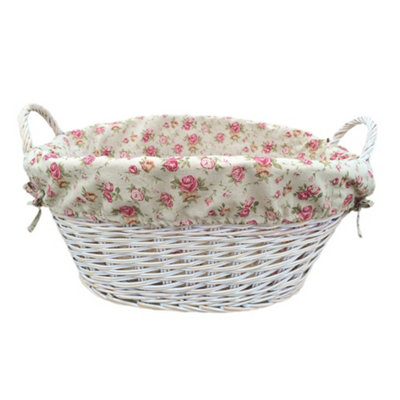 Red Hamper H064R Wicker White Finish Garden Rose Lined Wash Basket