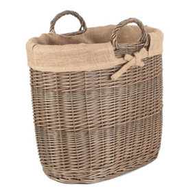 Red Hamper H069 Wicker Hessian Lined Oval Log and Storage Basket