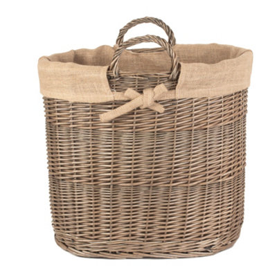 Red Hamper H069 Wicker Hessian Lined Oval Log and Storage Basket