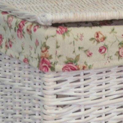 Red Hamper H078-1 Wicker Small Square White Wash Wicker Laundry Basket Rose Lining