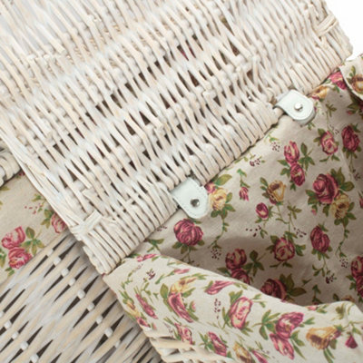 Red Hamper H078 Wicker Set of 2 Square White Wash Wicker Laundry Basket Rose Lining