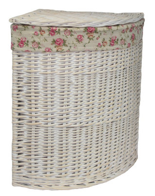 Red Hamper H079-2 Wicker Large Corner White Wash Laundry Basket with a Garden Rose Lining