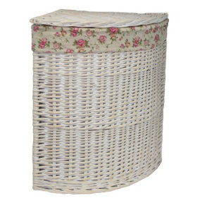Red Hamper H079-2 Wicker Large Corner White Wash Laundry Basket with a Garden Rose Lining
