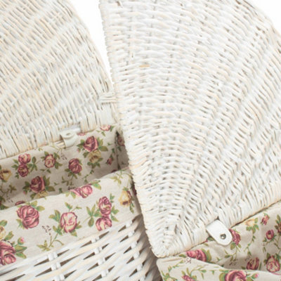Red Hamper H079 Wicker Set of 2 Corner White Wash Laundry Basket with a Garden Rose Lining