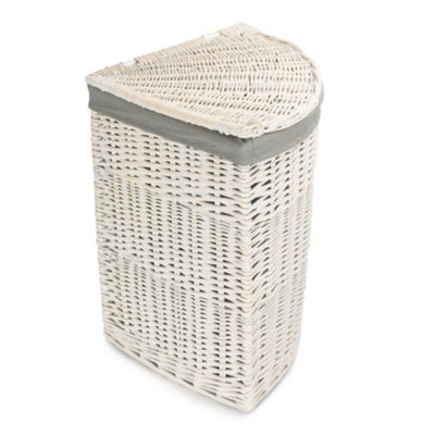 Red Hamper H079GRY/2 Large Corner White Wash Laundry Hamper with Grey Sage Lining