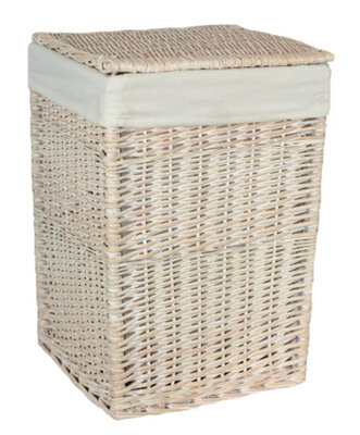 Red Hamper H081/1 Wicker Small Square White Wash Laundry Basket