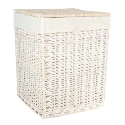 Red Hamper H081/2 Wicker Large Square White Wash Laundry Basket