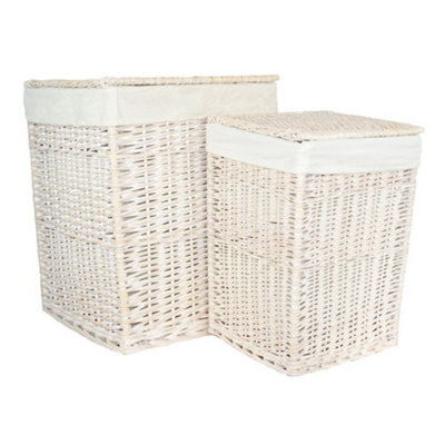 Red Hamper H081 Wicker Set of 2 Square White Wash Laundry Basket