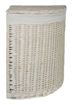 Red Hamper H082-1 Wicker Small Corner White Wash Laundry Basket with a White Lining