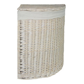 Red Hamper H082-1 Wicker Small Corner White Wash Laundry Basket with a White Lining