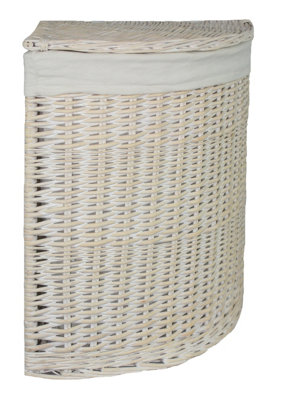 Red Hamper H082-2 Wicker Large Corner White Wash Laundry Basket with a White Lining