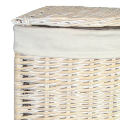 Red Hamper H082-2 Wicker Large Corner White Wash Laundry Basket with a White Lining
