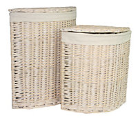 Red Hamper H082 Wicker Set of 2 Corner White Wash Laundry Basket with a White Lining