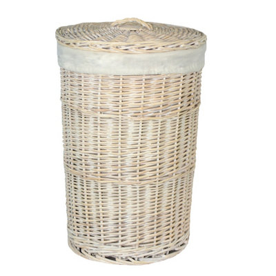 Red Hamper H083-1 Wicker Small Round White Wash Laundry Basket with a ...