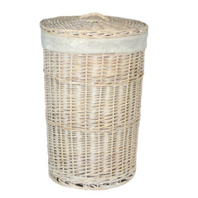 Red Hamper H083-1 Wicker Small Round White Wash Laundry Basket with a White Lining