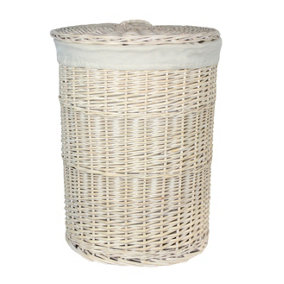 Red Hamper H083-2 Wicker Large Round White Wash Laundry Basket with a White Lining