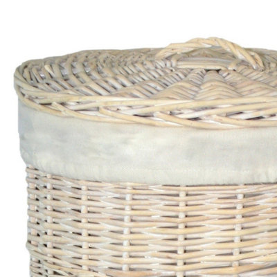 Red Hamper H083 Wicker Set of 2 Round White Wash Laundry Basket with a White Lining