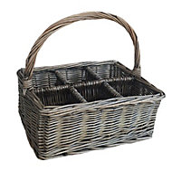 Red Hamper H085 Wicker Antique Wash Rectangular 6 Section Cutlery Basket