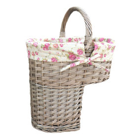 Red Hamper H093R Wicker Antique Wash Finished Stair Basket with Garden Rose Lining