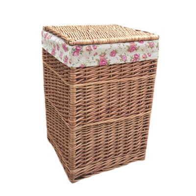 Red Hamper H095R-1 Garden Rose Lining Light Steamed Small Square Laundry Wicker Basket