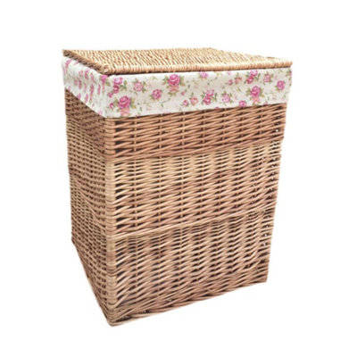 Red Hamper H095R-2 Garden Rose Lining Light Steamed Large Square Laundry Wicker Basket