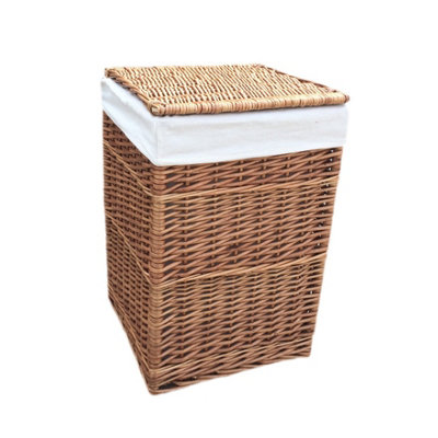 Red Hamper H095W-1 White Lining Light Steamed Small Square Laundry Wicker Basket