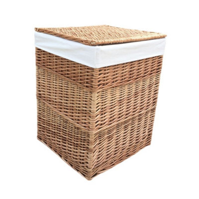 Red Hamper H095W-2 White Lining Light Steamed Large Square Laundry Wicker Basket