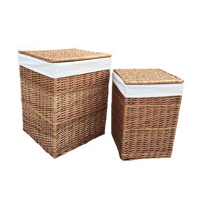 Red Hamper H095W White Lining Set of 2 Light Steamed Square Laundry Wicker Basket