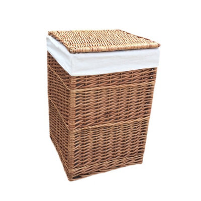 Red Hamper H095W White Lining Set of 2 Light Steamed Square Laundry Wicker Basket