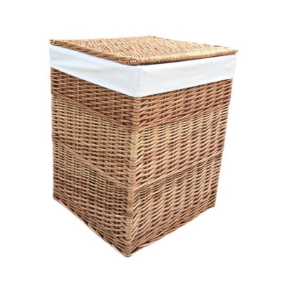 Red Hamper H095W White Lining Set of 2 Light Steamed Square Laundry Wicker Basket