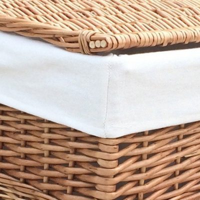 Red Hamper H095W White Lining Set of 2 Light Steamed Square Laundry Wicker Basket