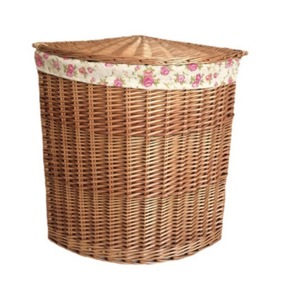 Red Hamper H096R/1 Wicker Small Light Steamed Corner Laundry Baskets with Garden Rose Lining